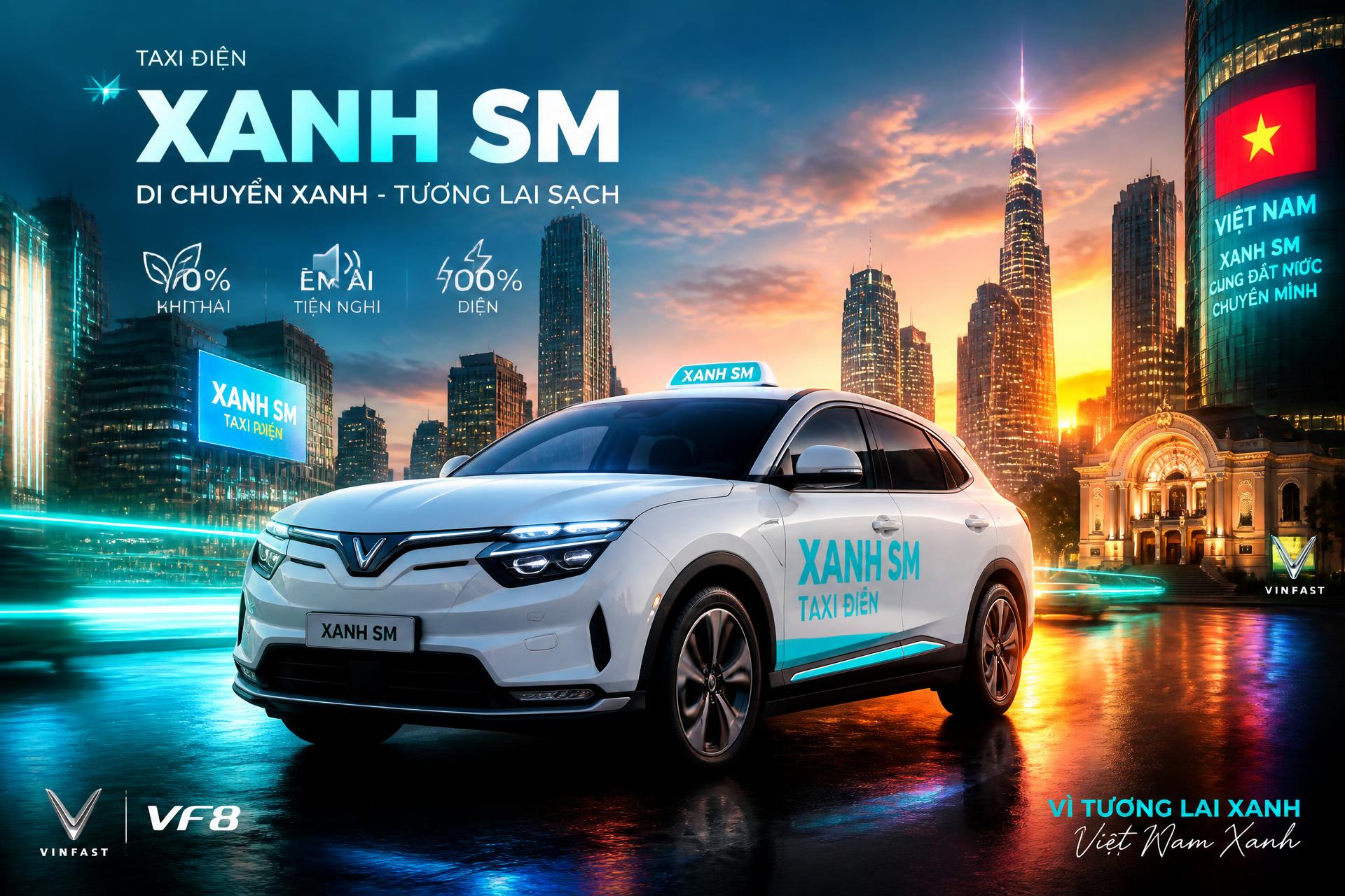 Xe điện xanhSM lao đi giữa thành phố